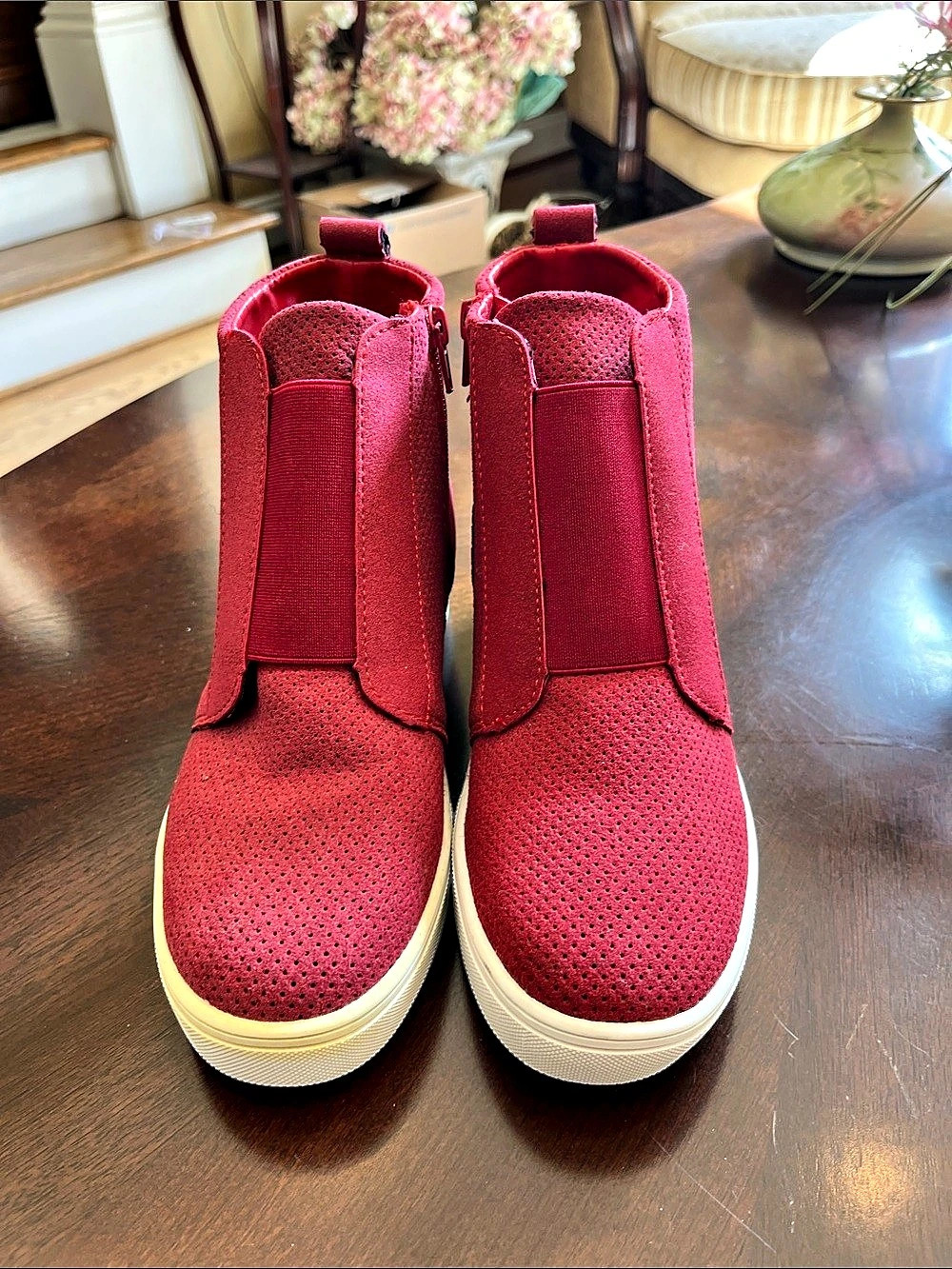 Red Wedge Sneakers Like New